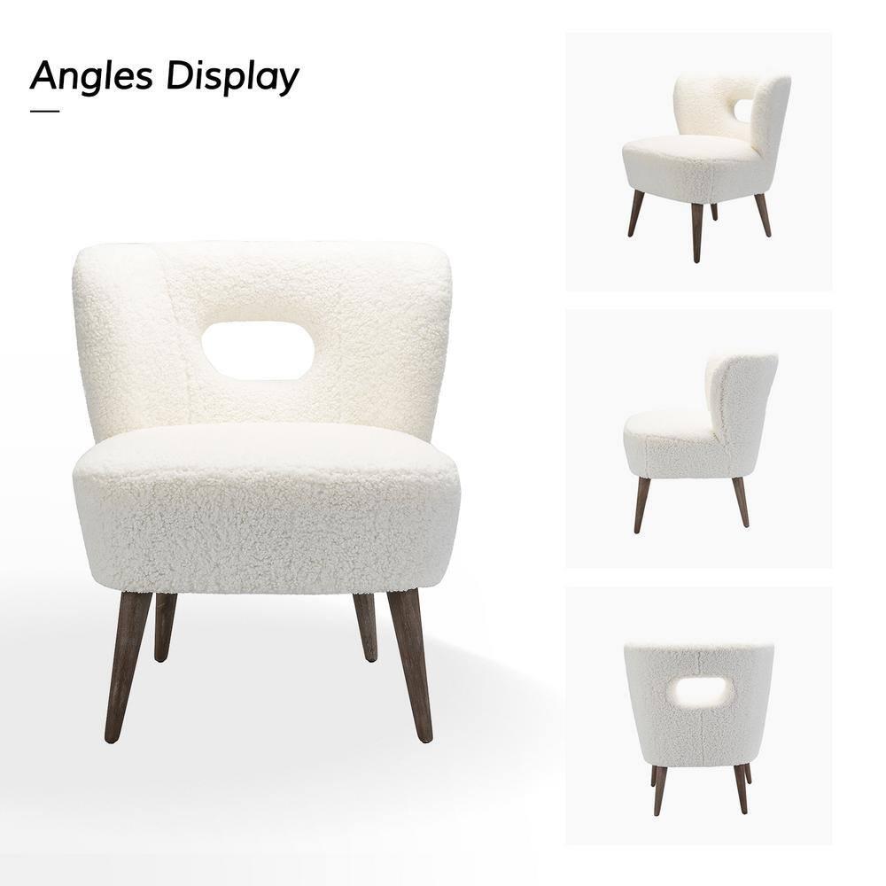 Upholstered Sherpa Barrel Accent Chair White Cutout Back Armless Wooden Legs Home Bedroom Living Room Office Adult Ivory