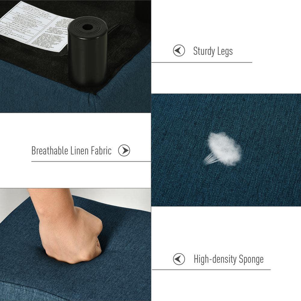 HOMCOM 16” Cube Modern Linen Fabric Pouf Footrest Ottoman - Dark Blue