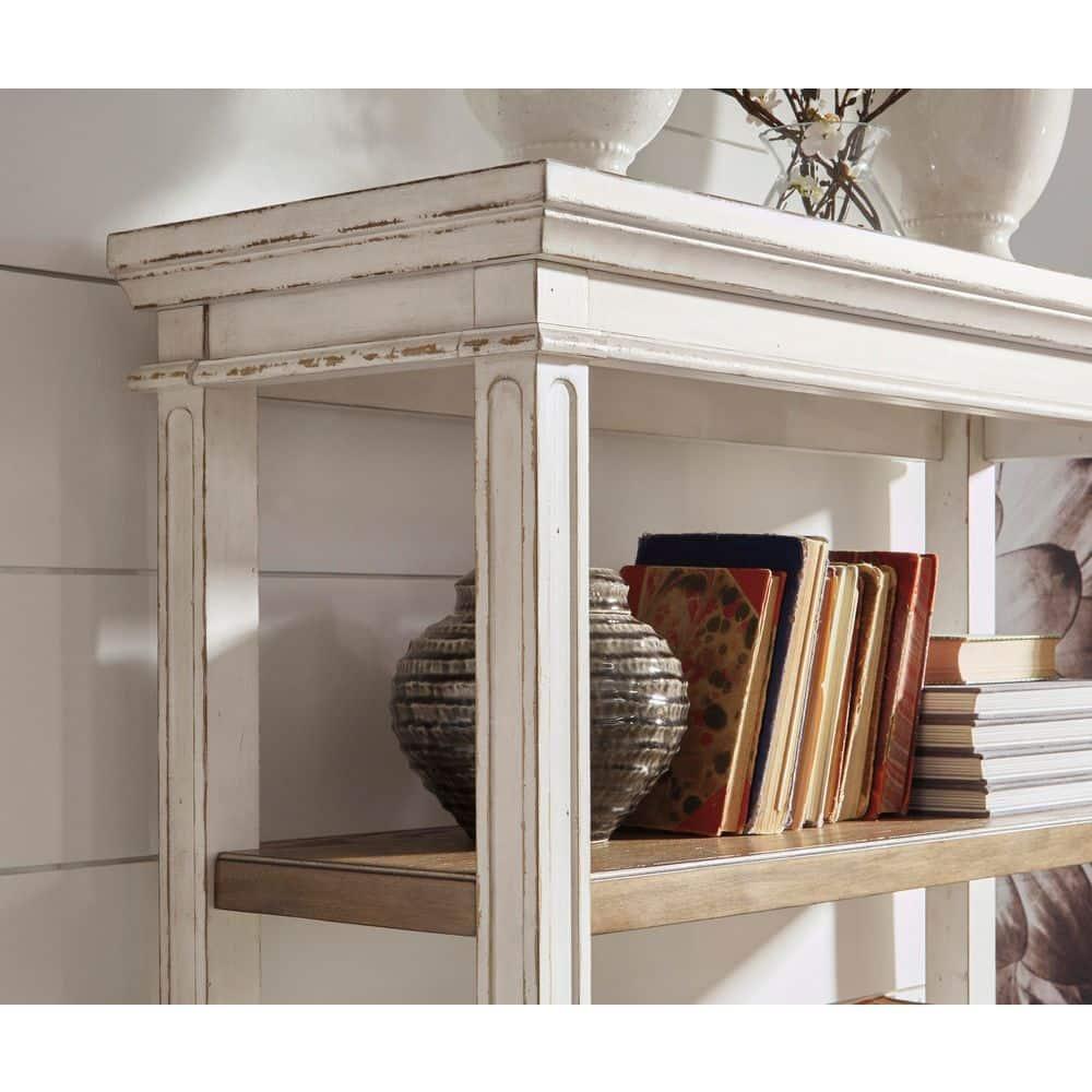 75" Realyn Bookshelf - Signature Design by Ashley: Cottage Style, Antiqued Two-Tone Finish, Open Shelves