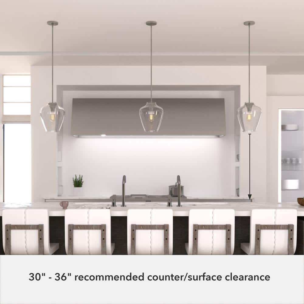 Hunter Fan 1-Light Vidria Pendant Brushed Nickel: Modern Glass Ceiling Fixture, UL Listed, Adjustable Height