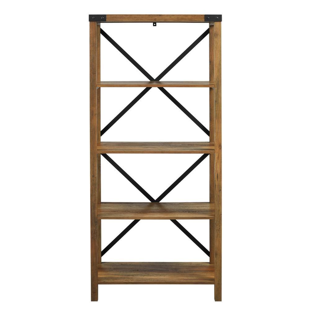 Walker Edison Rustic Industrial 4-Shelf Bookshelf, Reclaimed Barnwood