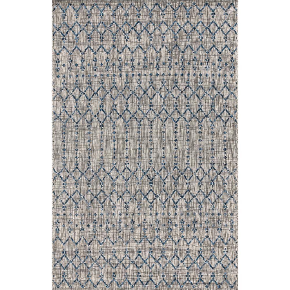 5' x 8' Ourika Moroccan Geometric Textured Weave Indoor/Outdoor Area Rug,  Light Gray/Navy - JONATHAN Y