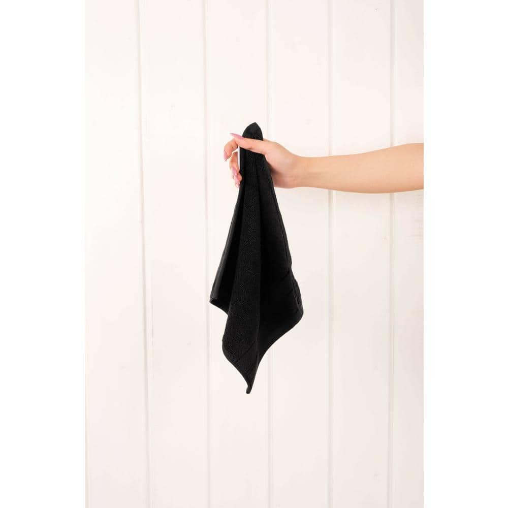 American Soft Linen Salem 4 Pack Washcloth Set, 100% Cotton Washcloth Hand Face Towels for Bathroom and Kitchen, Black