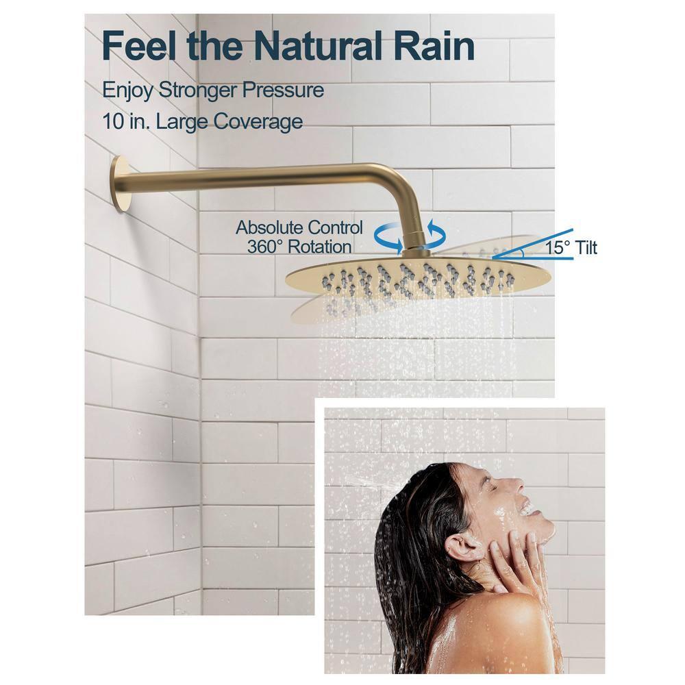 GRANDJOY Complete Shower System, 10" and 6" Dual Wall Mount Rain Shower Faucets with Handheld Shower Spray, High Pressure in Brushed Gold