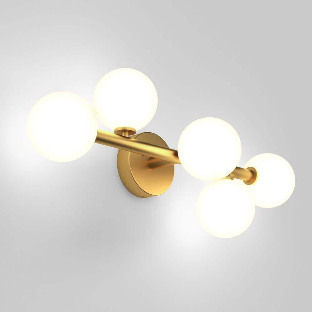 Gold 5-Light Integrated LED Vanity Light with Glass Globes