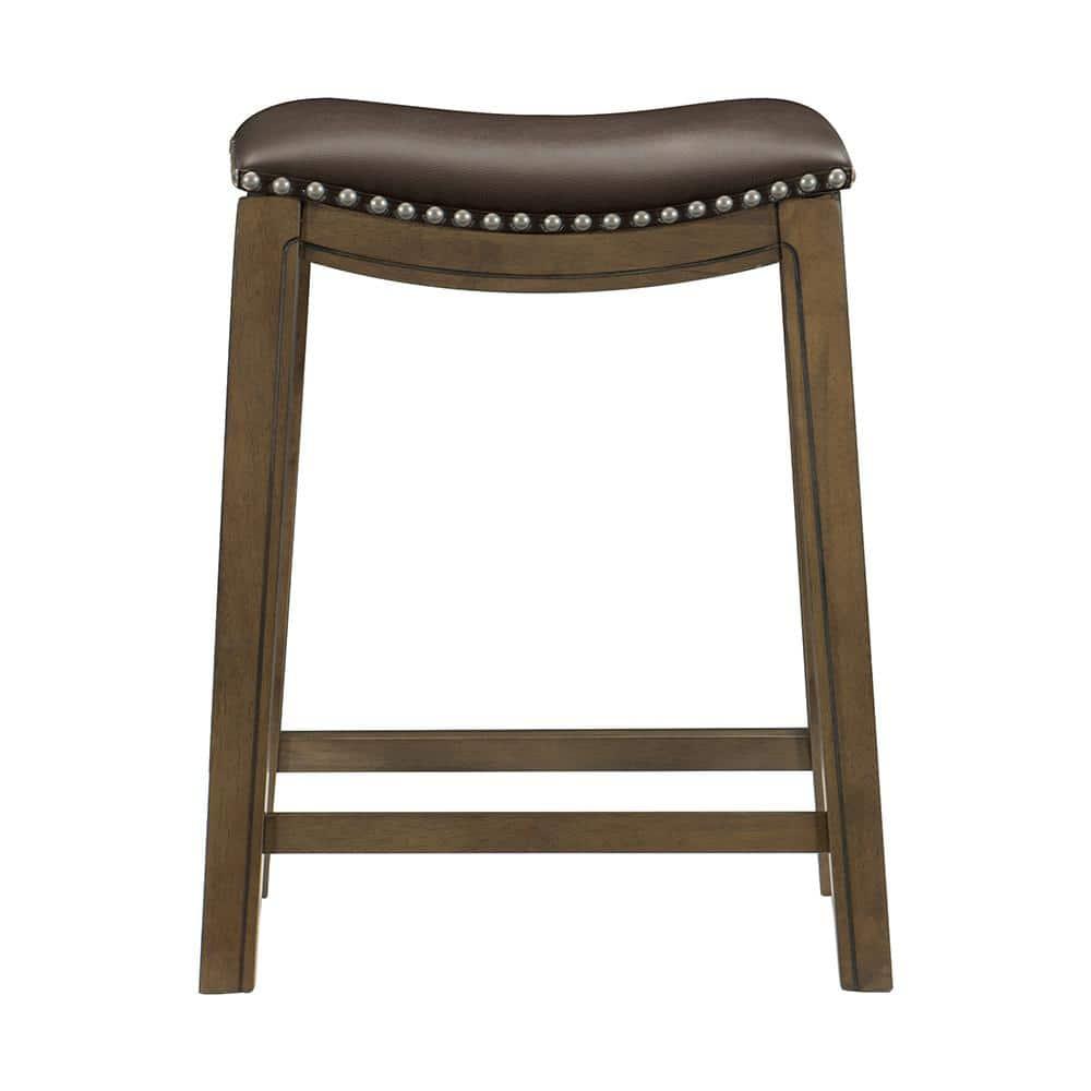 Homelegance 24" Counter Height Wooden Bar Stool Saddle Seat Barstool, Brown