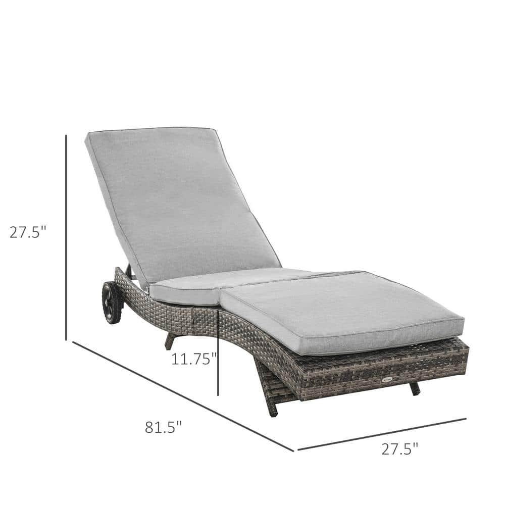 Outsunny Patio Wicker Chaise Lounge Chair, Outdoor PE Rattan Sun lounger w/ 5-Level Adjustable Backrest & 2 Wheels for Easy Movement, Mixed Gray
