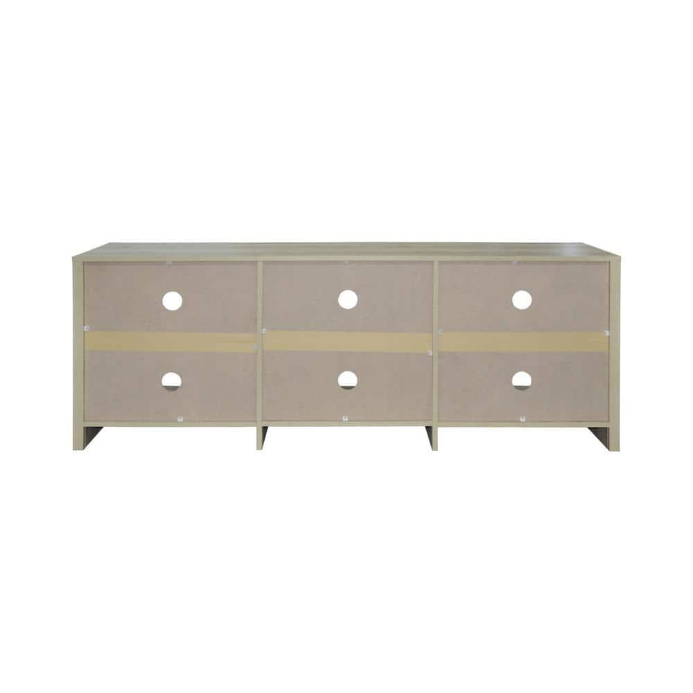 AndMakers 65 in. Modern Oak TV Stand For TVs Up To 62" With 6 Open Shelves, Modern Entertainment Center With Storage, TV Console Table