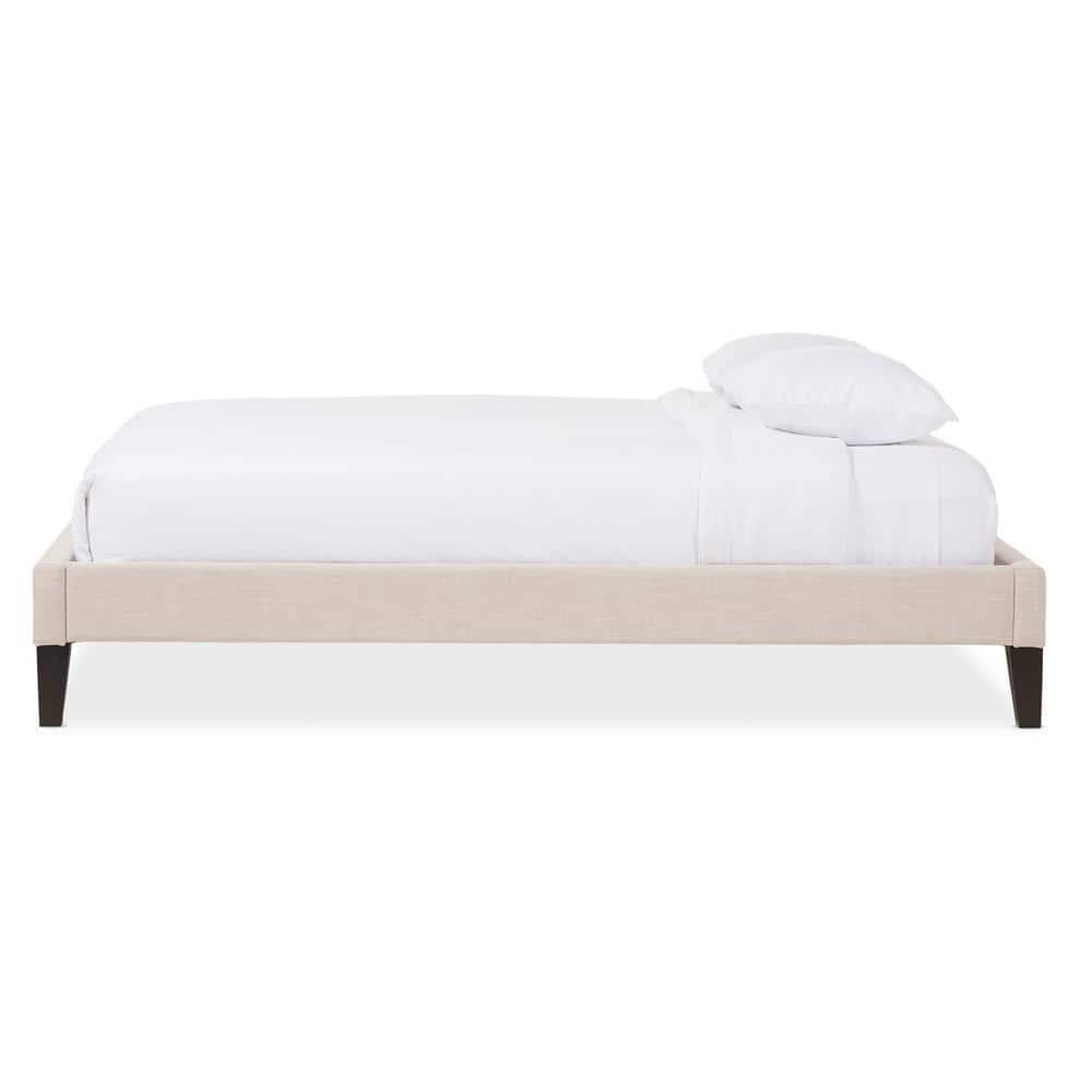Baxton Studio Full Lancashire Modern and Contemporary Linen Fabric Upholstered Bed Frame with Tapered Legs Beige: Rubberwood & MDF Construction