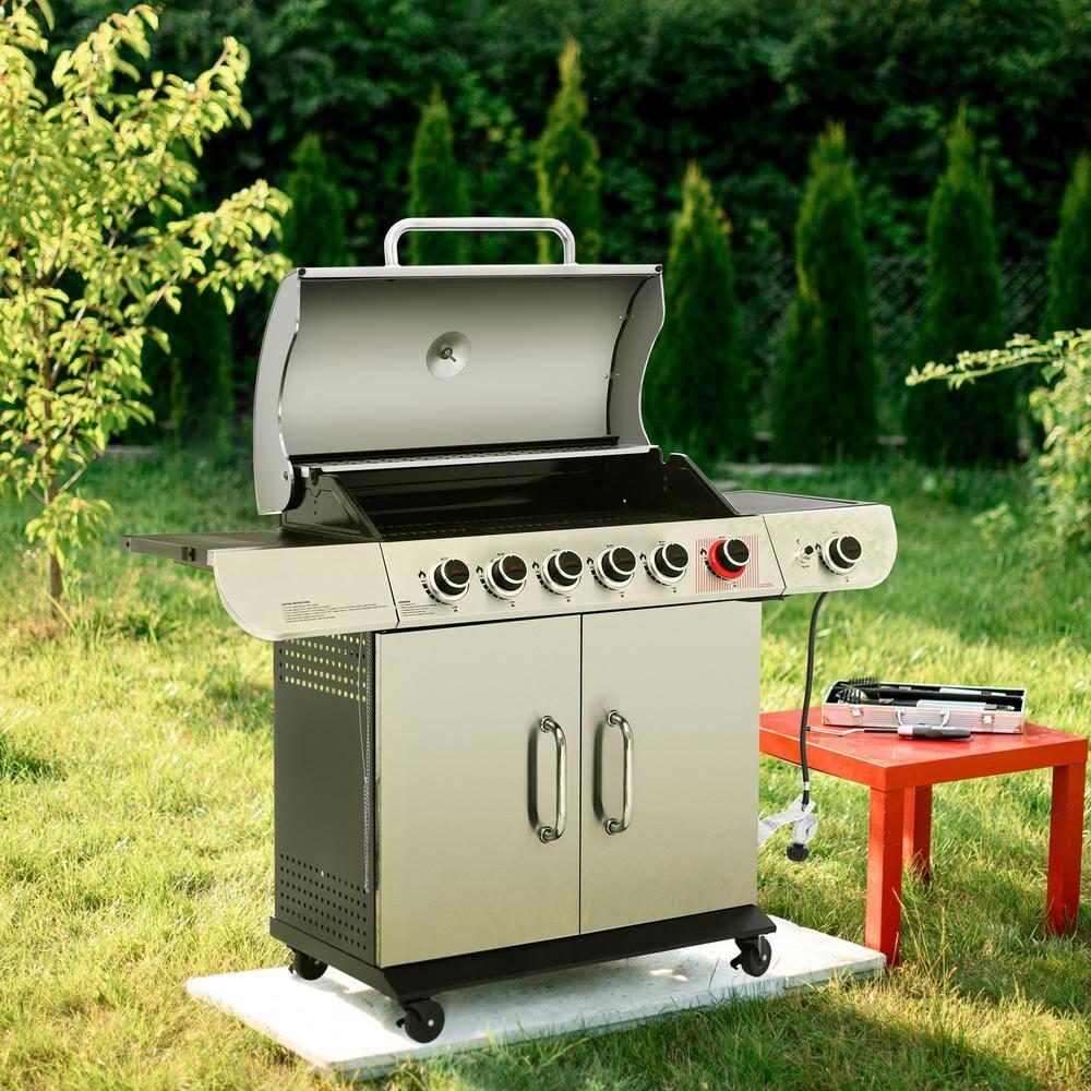 Stainless Steel 6-Burner Propane Gas Grill with Side Burner