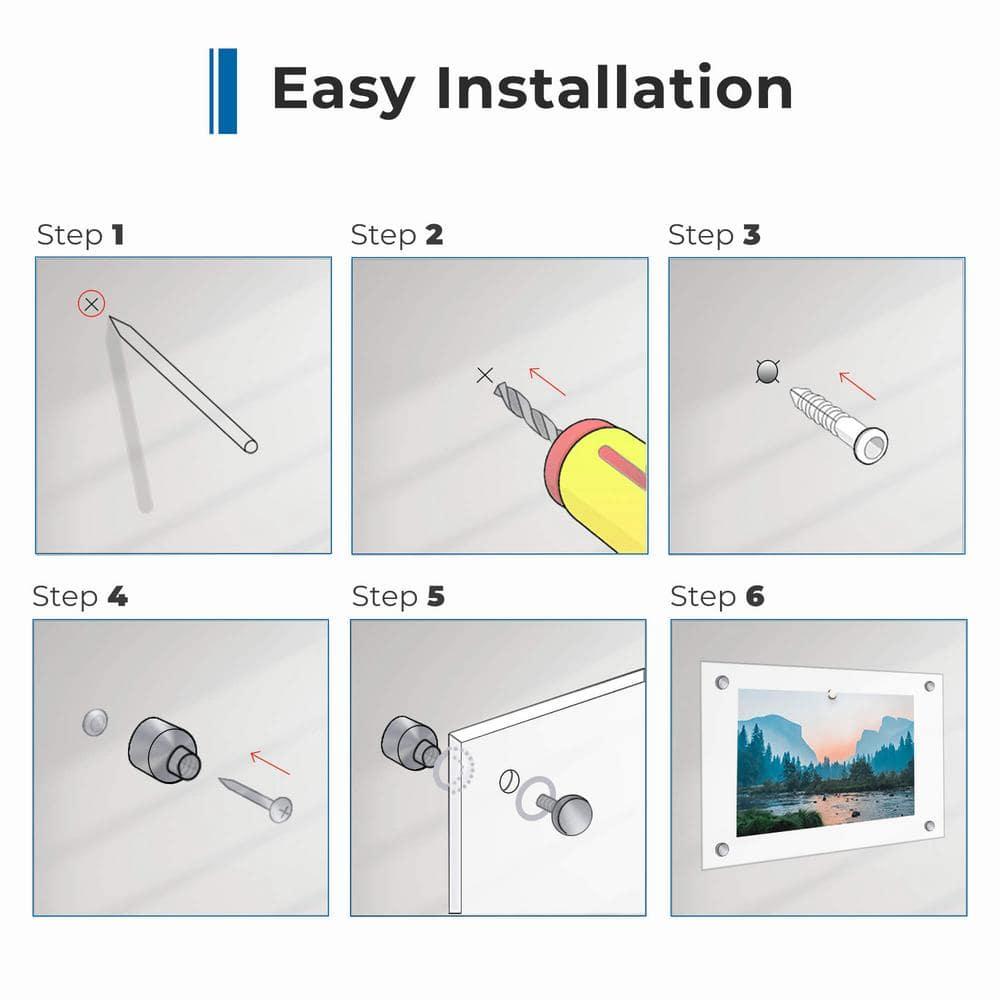 Acrylic Magnetic Picture Frames 21x27, for Photo up to 18x24 inches - Chrome Wall mount standoffs with Magnets