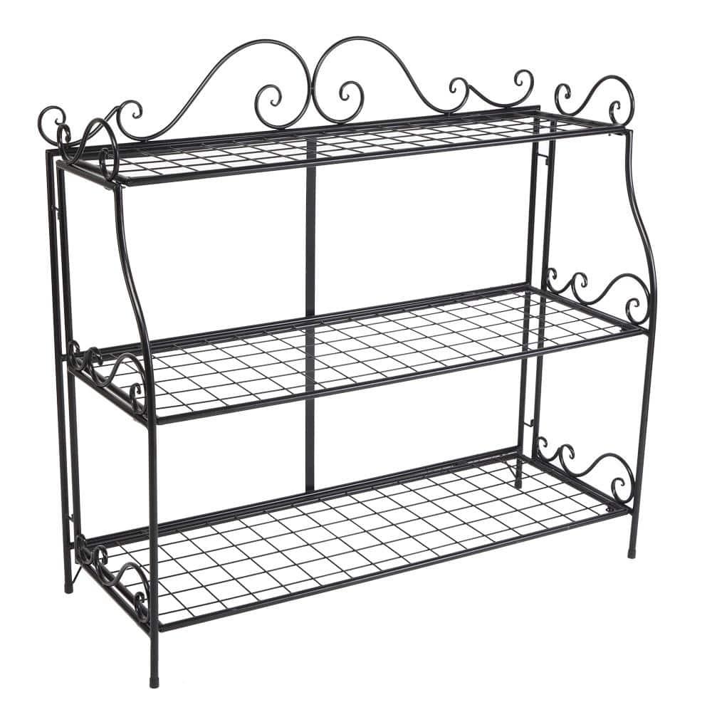 Karl 14.5" Tall Black Metal 3-Tier Indoor/Outdoor Plant Stand