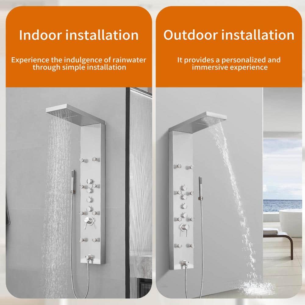 VIBRANTBATH 8-Jet Rainfall Shower Tower Shower Panel System With Rainfall Waterfall Shower Head And Shower Hand In Brushed Nickel YTP33-N