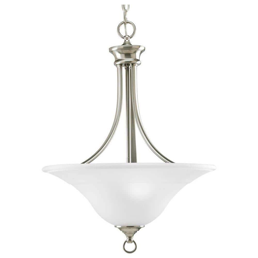 Progress Lighting Trinity Collection 3-Light Hall and Foyer Fixture, Brushed Nickel, Etched Glass Shade