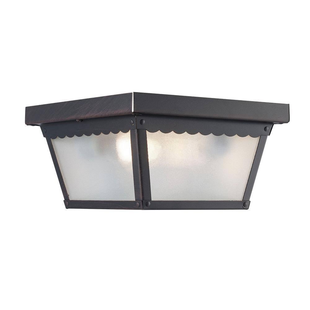 Samantha 2-Light Rust Outdoor Flush Mount Ceiling Light Fixture with Frosted Glass