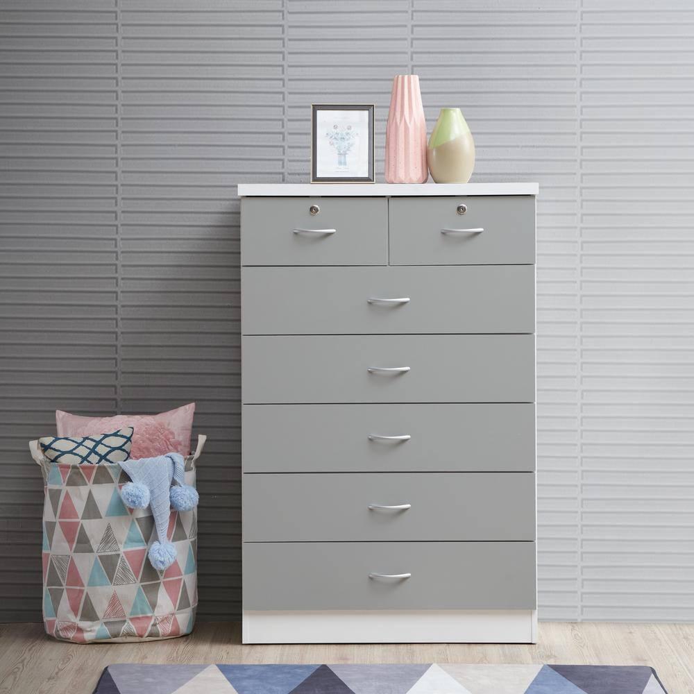 48 x 18 x 31.5 in. 7-Drawer Chest with Locks on 2-Top Drawers, Grey