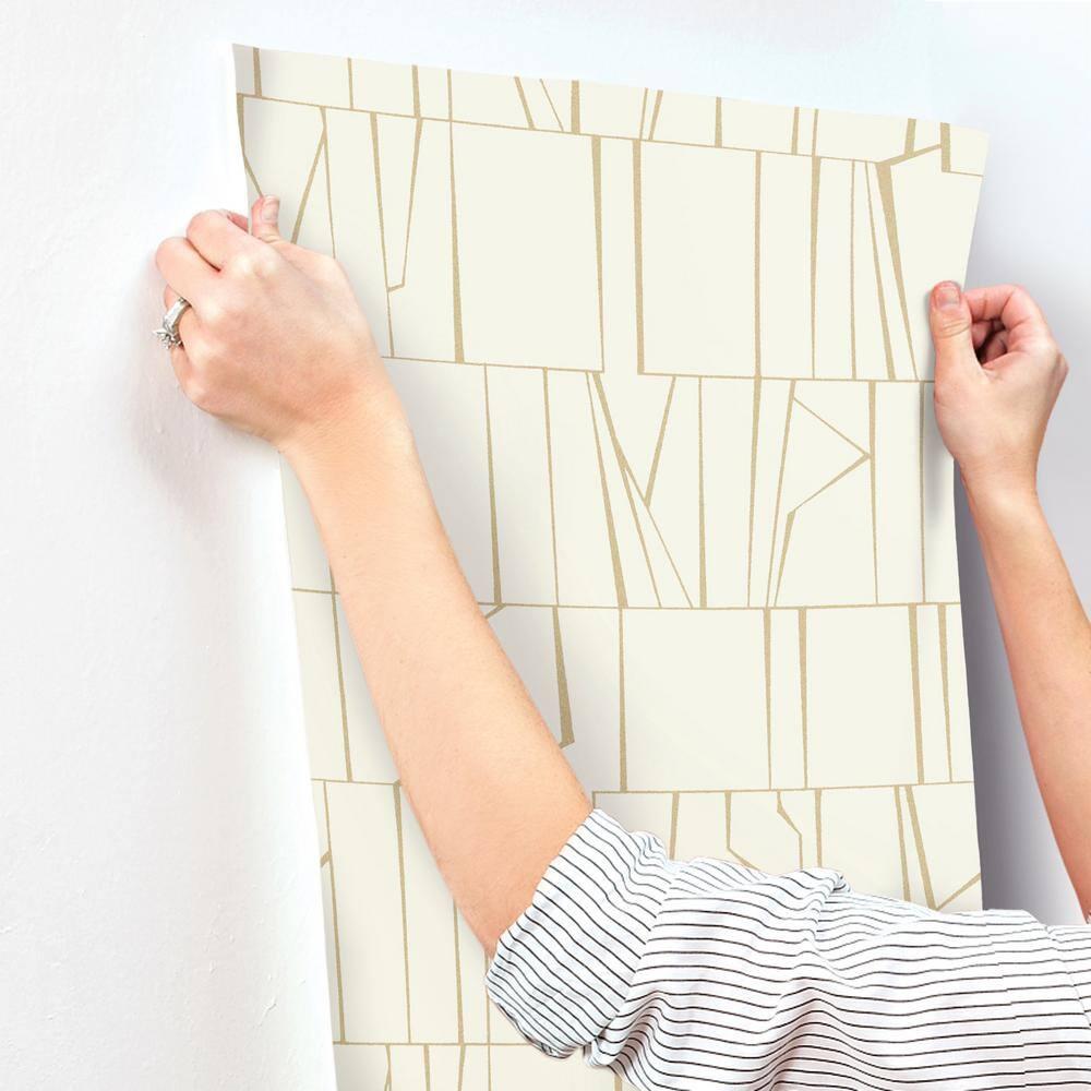 Huntington Gold and White Geometric Stripe Non-Pasted Wallpaper