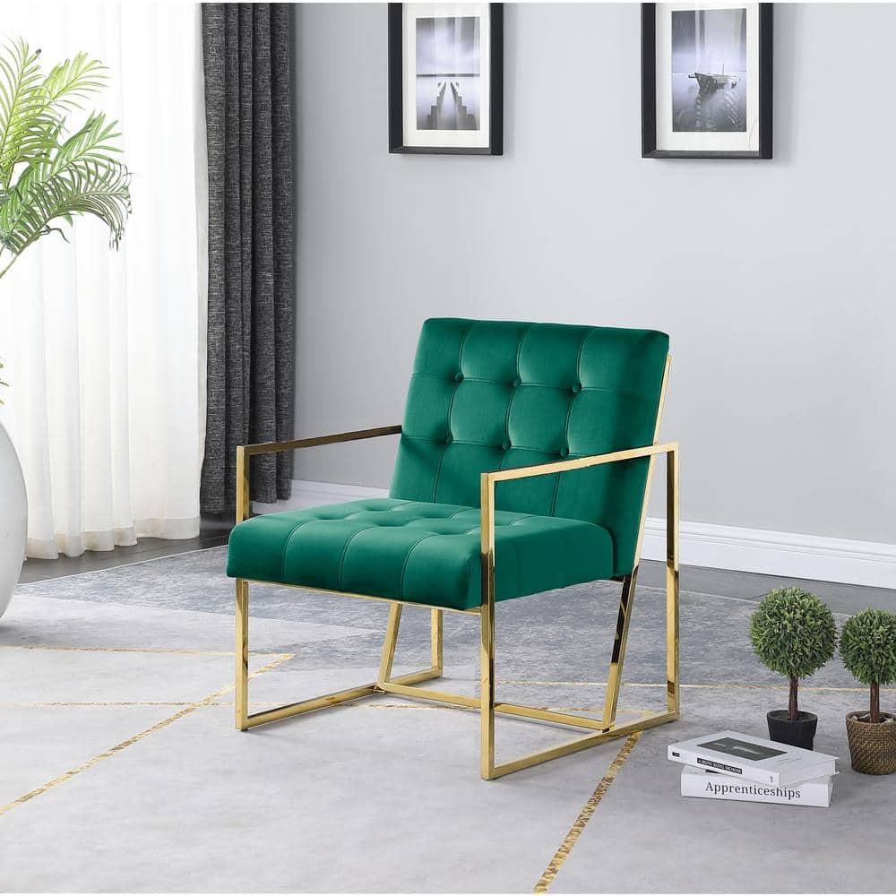 Best Master Furniture Beethoven 31.5" Velvet Accent Chair in Green/Gold Plated