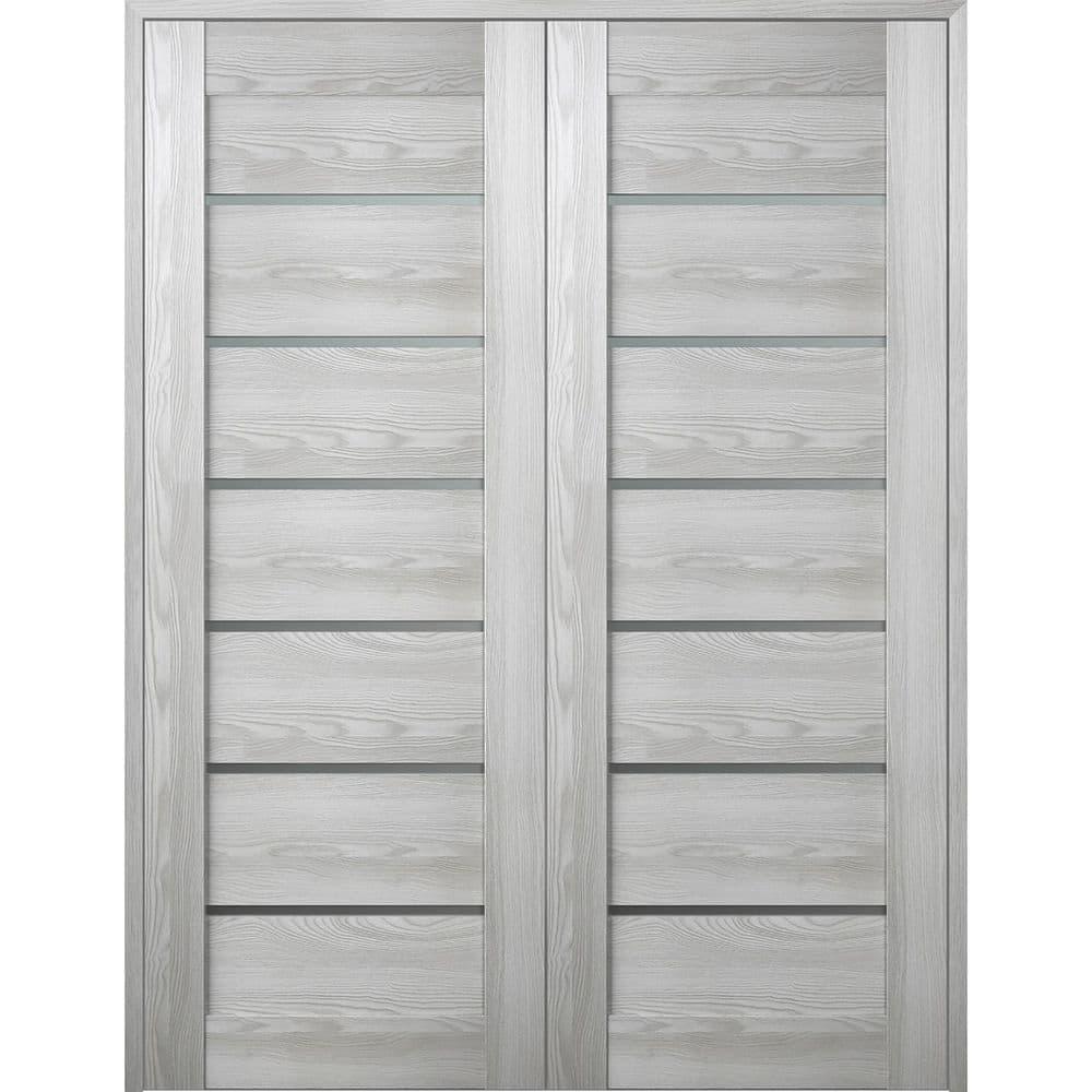 Gray Pine Composite Double Prehung French Door with Frosted Glass