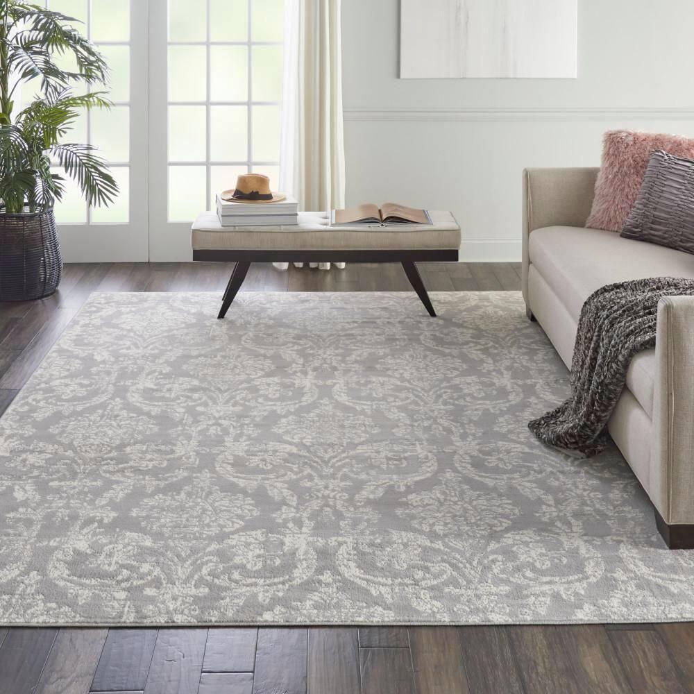 Nourison Jubilant 7'10" x 9'10" (8' x 10') Grey Area Rug Farmhouse Vintage Damask by Nourison