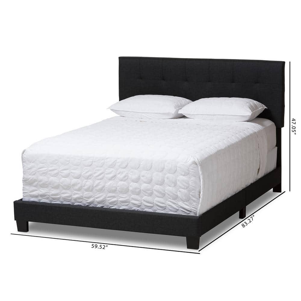 King Brookfield Modern and Contemporary Fabric Bed Charcoal Gray - Baxton Studio: Upholstered Headboard, Rubberwood