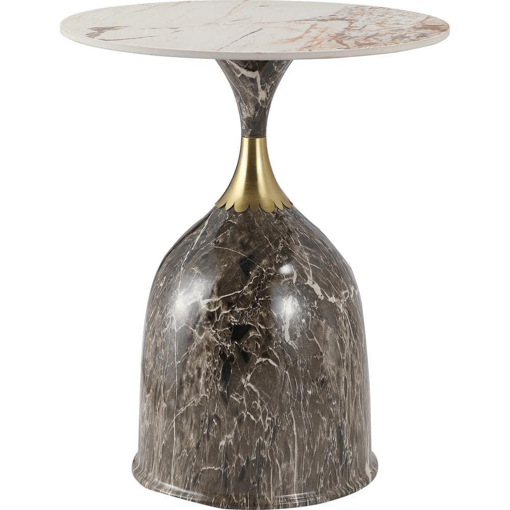 LeisureMod Side Table Round Sintered Stone Top Modern Accent Table with Stainless-Steel Base Chic End Table Oslo Series in Marbled Brown