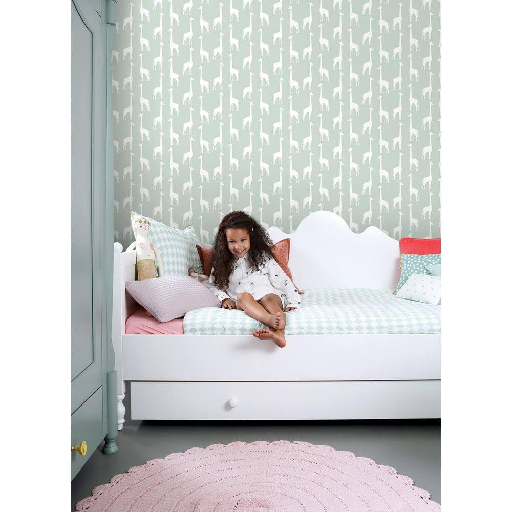 Chesapeake Vivi Sage Giraffe Wallpaper, 20.9-in by 33-ft