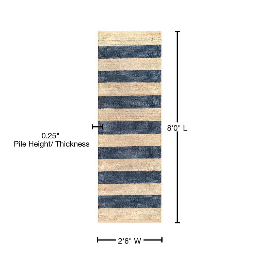 Nuloom Alisia Flatweave Striped Jute Area Rug, Runner 2' 6" x 8', Denim