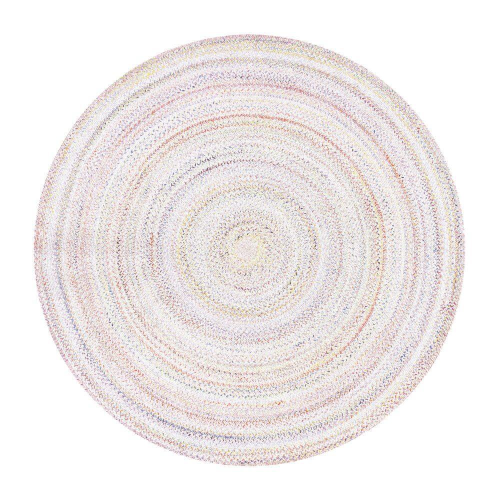 Geometric Hand Braided Polyester Indoor / Outdoor Area Rug in Blue/Red/Ivory