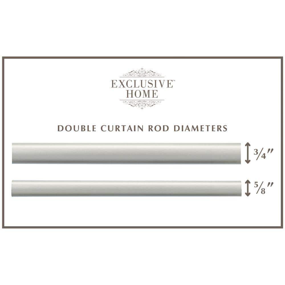 Exclusive Home Topper Double Curtain Rod and Finial Set, Matte Silver, 66"-120"