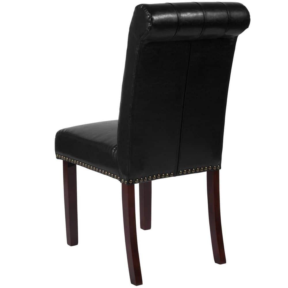 Flash Furniture HERCULES Series Black LeatherSoft Parsons Chair with Rolled Back, Accent Nail Trim and Walnut Finish