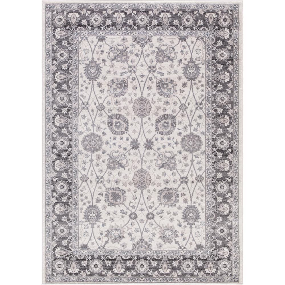 Oriental Machine Woven Area Rug in Ivory/Gray