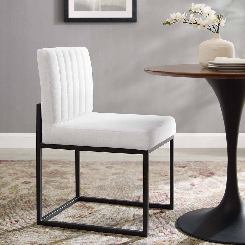 Modway Carriage 19" Channel Tufted Sled Base Fabric Dining Chair in Black/White