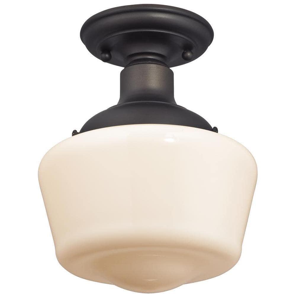 Westinghouse 6342200 Scholar One-Light Indoor Semi-Flush Ceiling Fixture, Oil Rubbed Bronze Finish with White Opal Glass