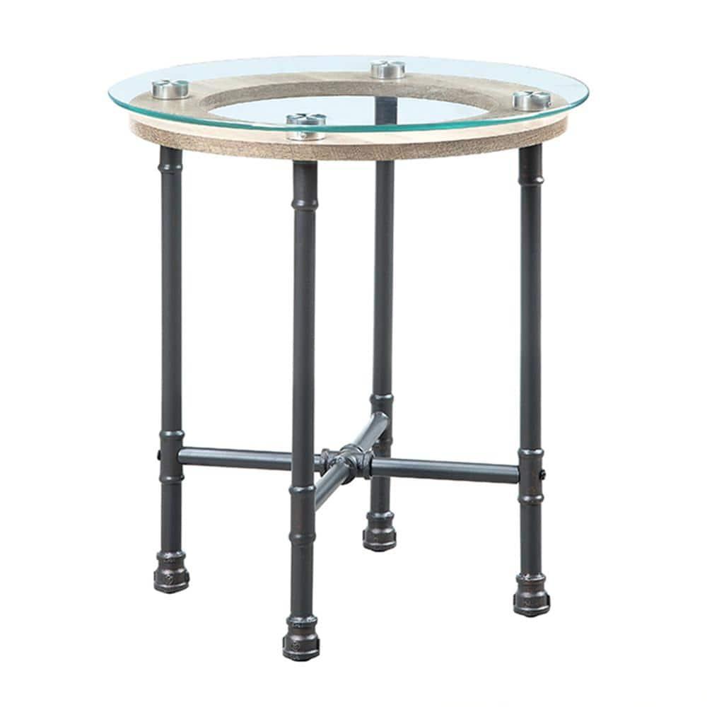 Williston Forge Brantley Industrial 22"Dia Round End Table in Clear & Sandy Gray