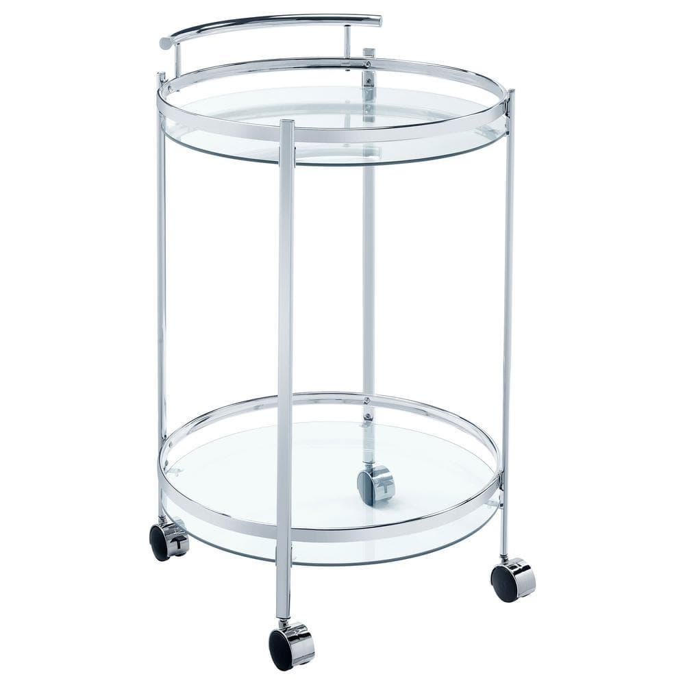 Coaster Chrissy Modern 2 Tier Round Glass Bar Cart Chrome