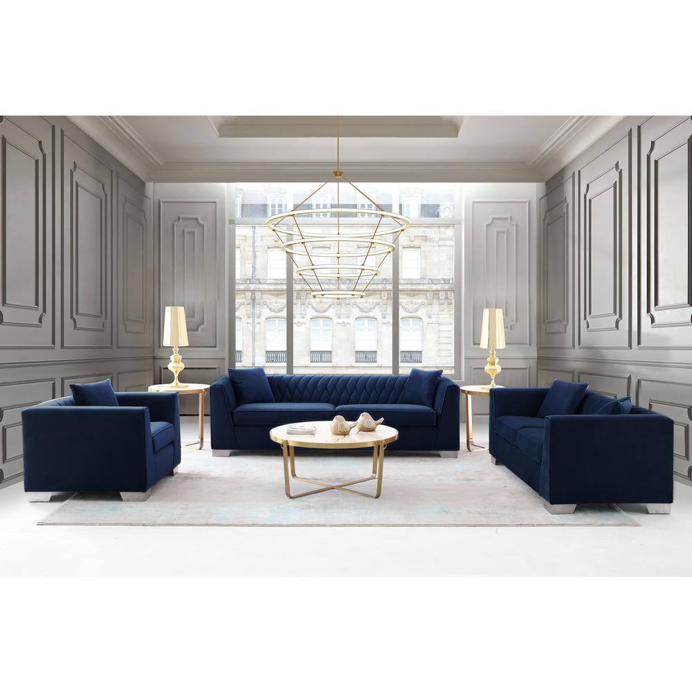 Cambridge Sofa in Brushed Stainless Steel and Blue Velvet
