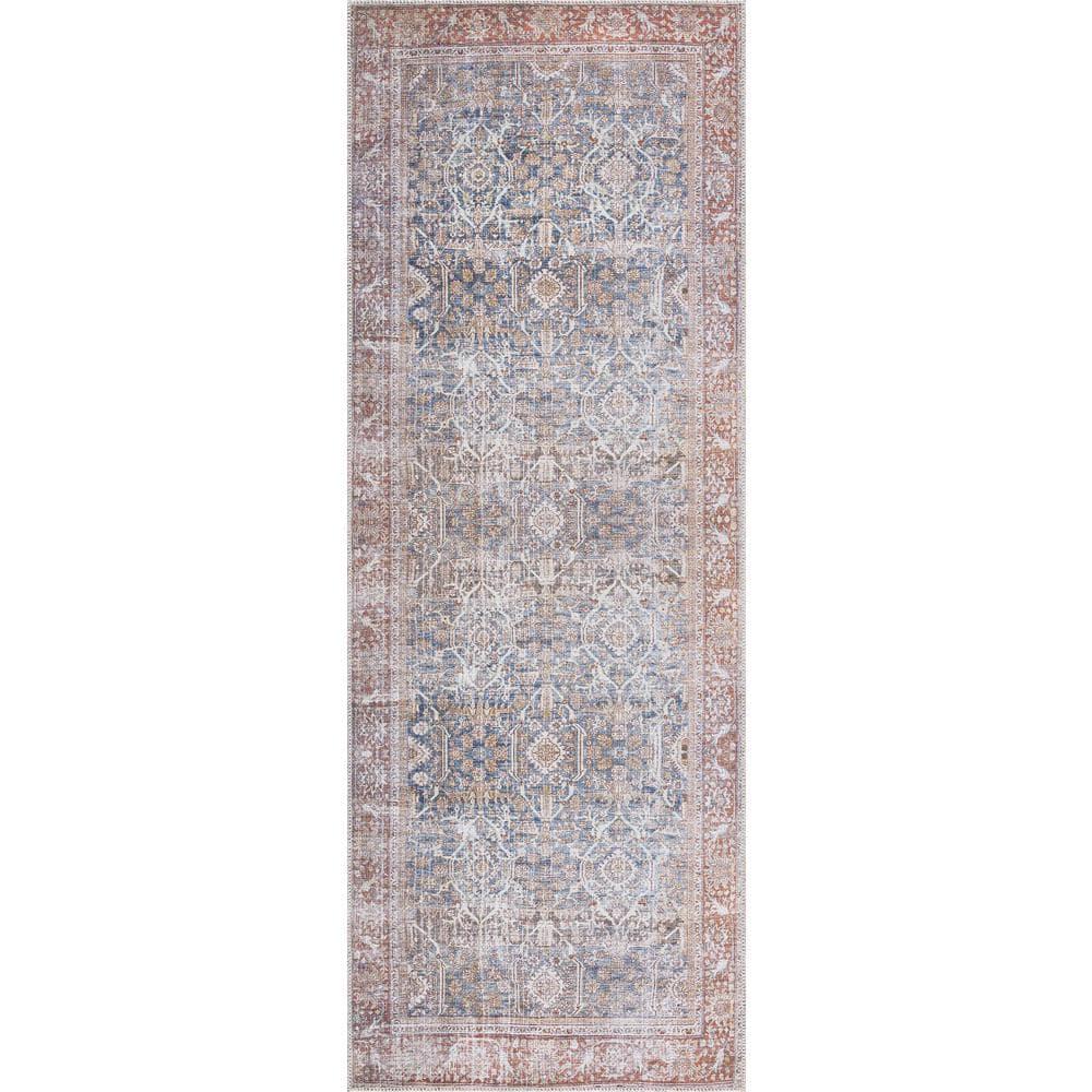 Hauteloom Mair Oriental Persian Machine Washable Red/Dark Blue Area Rug
