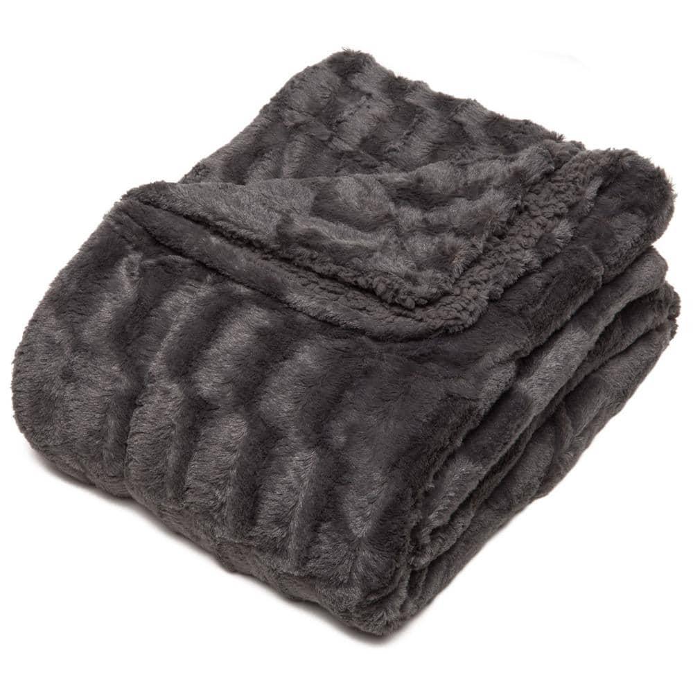 Chanasya Super Soft Fuzzy Faux Fur Elegant Rectangular Embossed Throw Blanket | Fluffy Plush Sherpa CozyGrey Microfiber Blanket for Bed Couch Living Room Fall Winter Spring (50" x 65") - Dark Grey