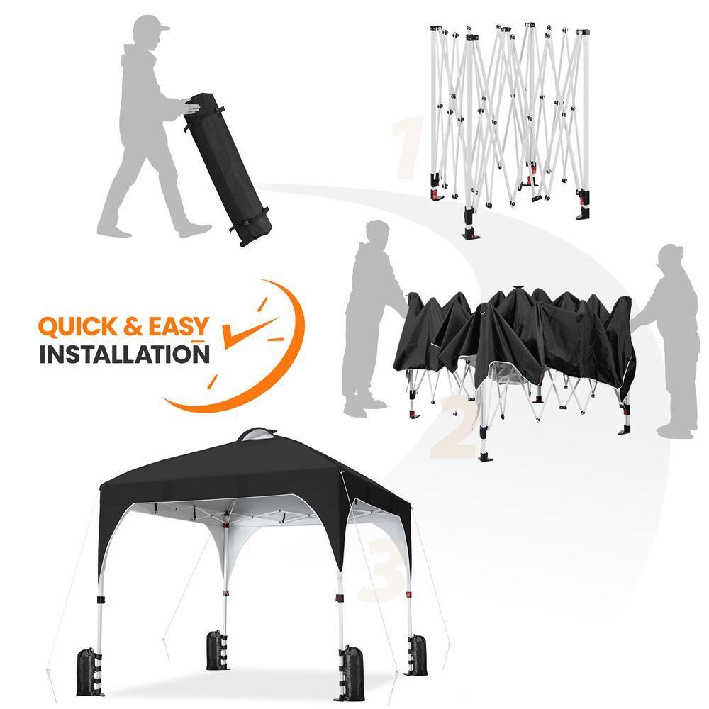 10 ft. Black Polyester Pop-Up Canopy Tent with LED Lights
