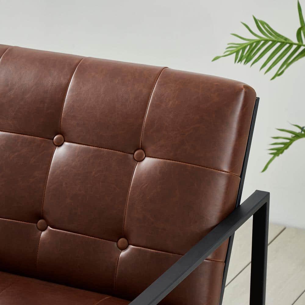 Modern Distressed Brown Faux Leather Button-Tufted Accent Chair