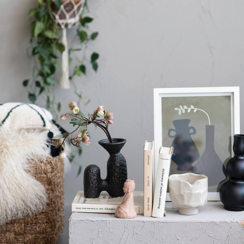 Bloomingville Textured Stoneware Sculptural Vase, Matte Black