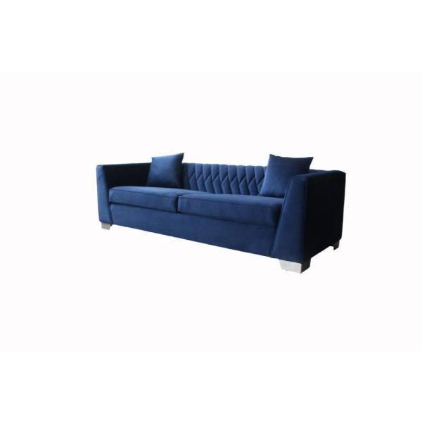 Cambridge Sofa in Brushed Stainless Steel and Blue Velvet