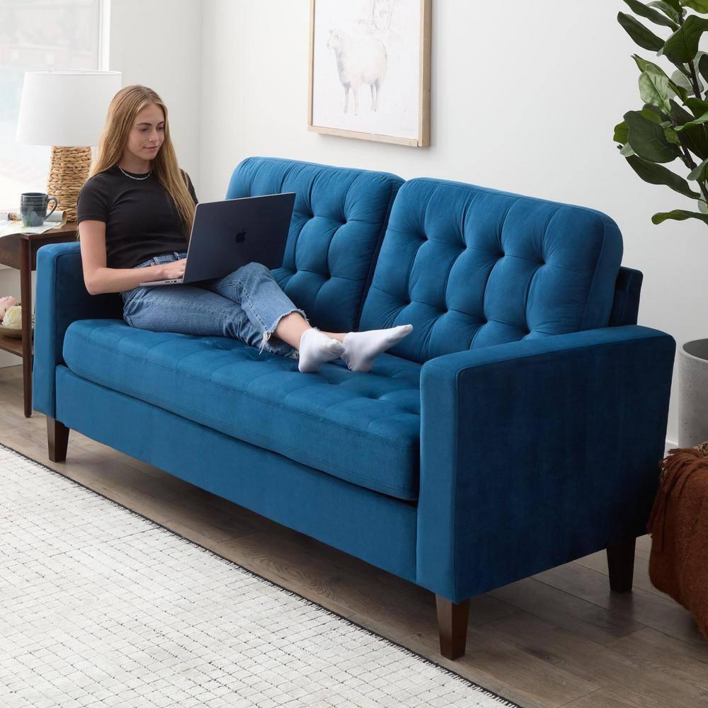 76” Brynn Upholstered Square Arm Sofa with Buttonless Tufting - Brookside Home