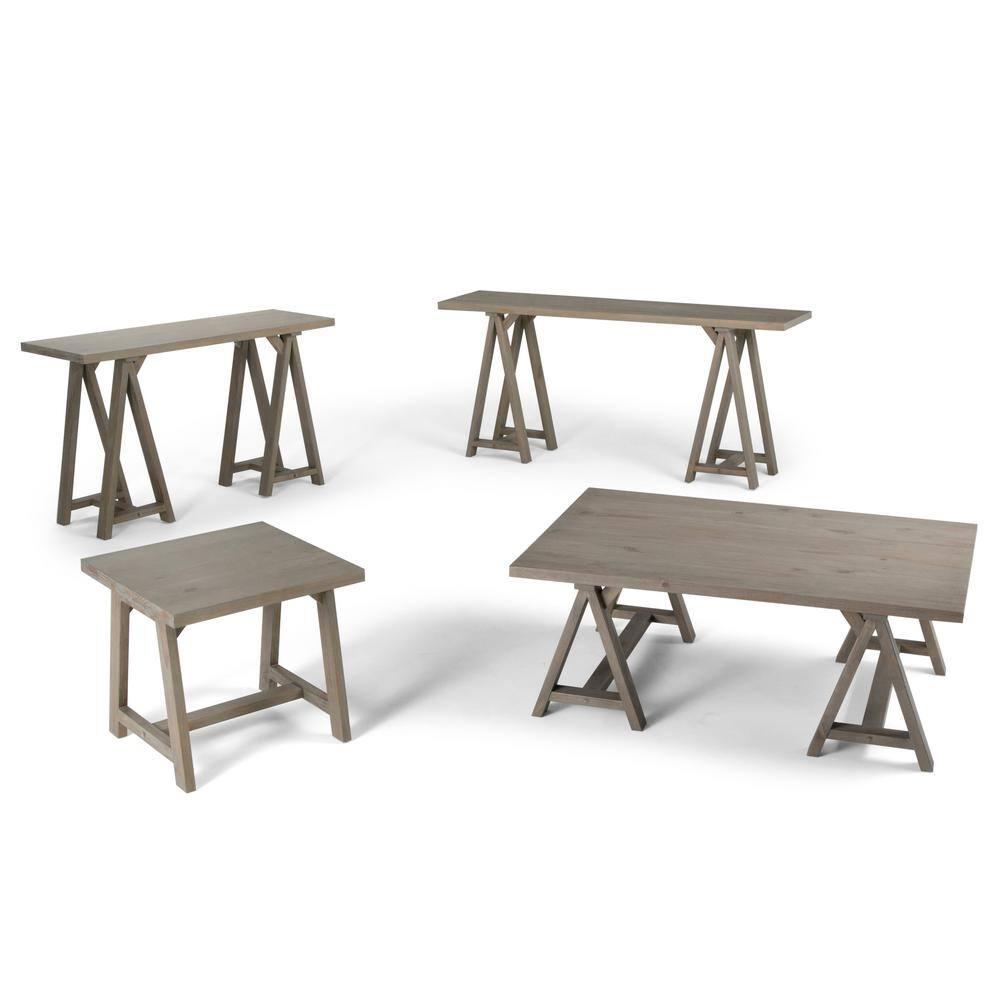 Simpli Home Sawhorse Solid Wood Wide Console Sofa Table In Distressed Grey