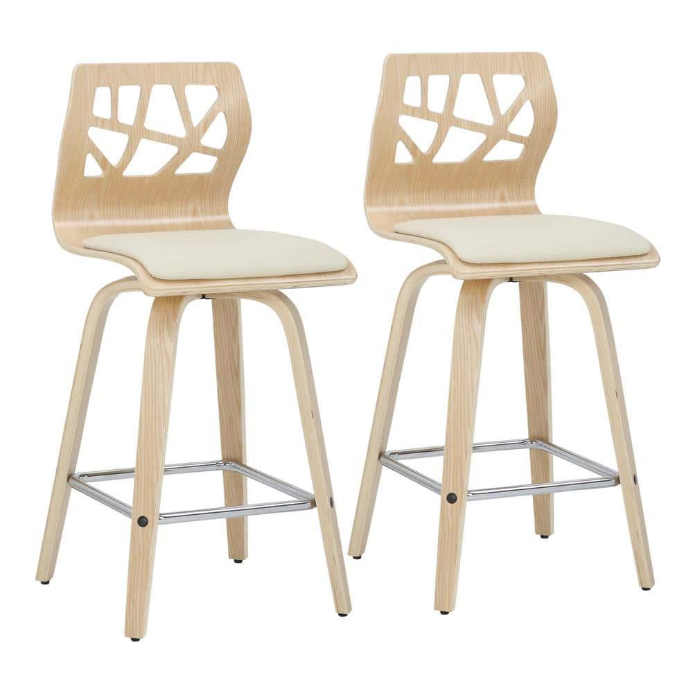 Set of 2 Folia Upholstered Counter Height Barstools Cream/Natural - Lumisource: Wood Frame, Padded Seat, 26" Height