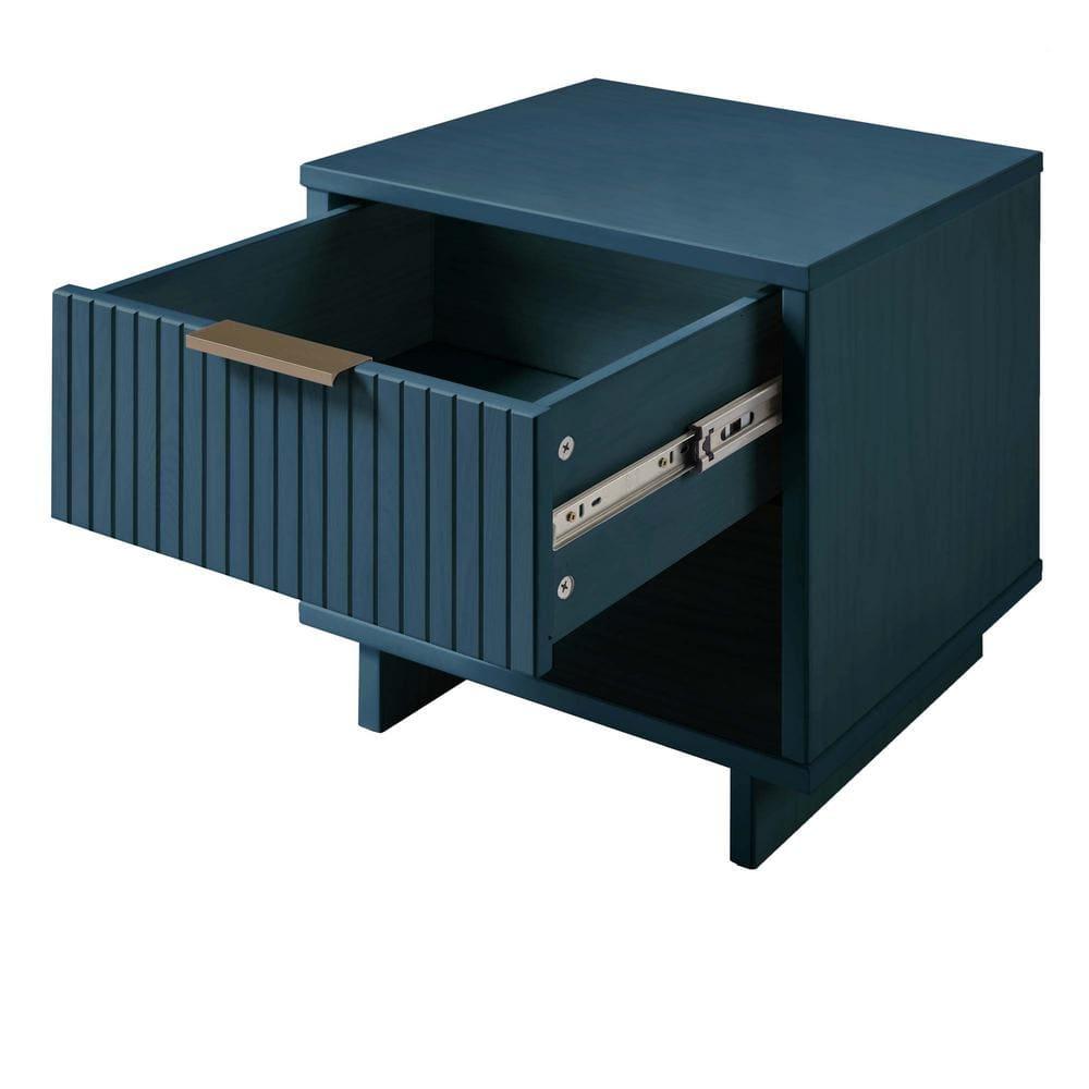 Manhattan Comfort Set of 2 Granville Nightstands with Drawer Midnight Blue: UV Finish, Soft Close, Metal Handles