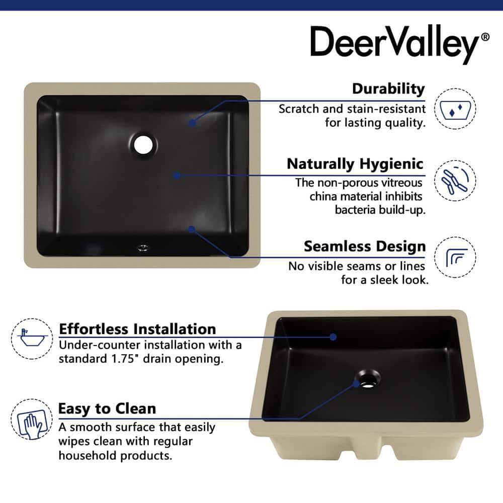DeerValley Ursa 20" X 15.6" Rectangular Vitreous China Undermount Bathroom Sink with Overflow