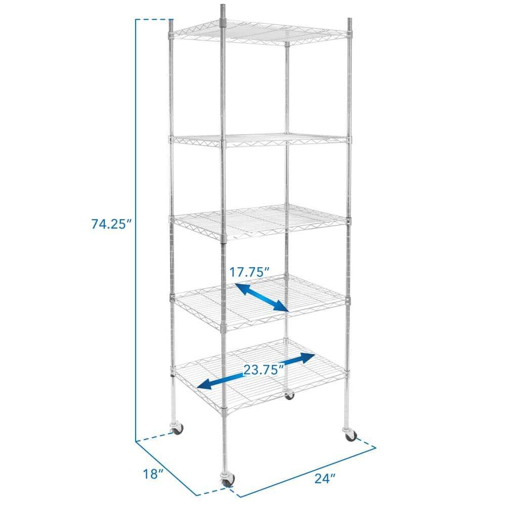 Mount-it Mount-It! Height Adjustable 5 Tier Wire Shelving with Rolling Wheels | Closet Metal Racks Shelves