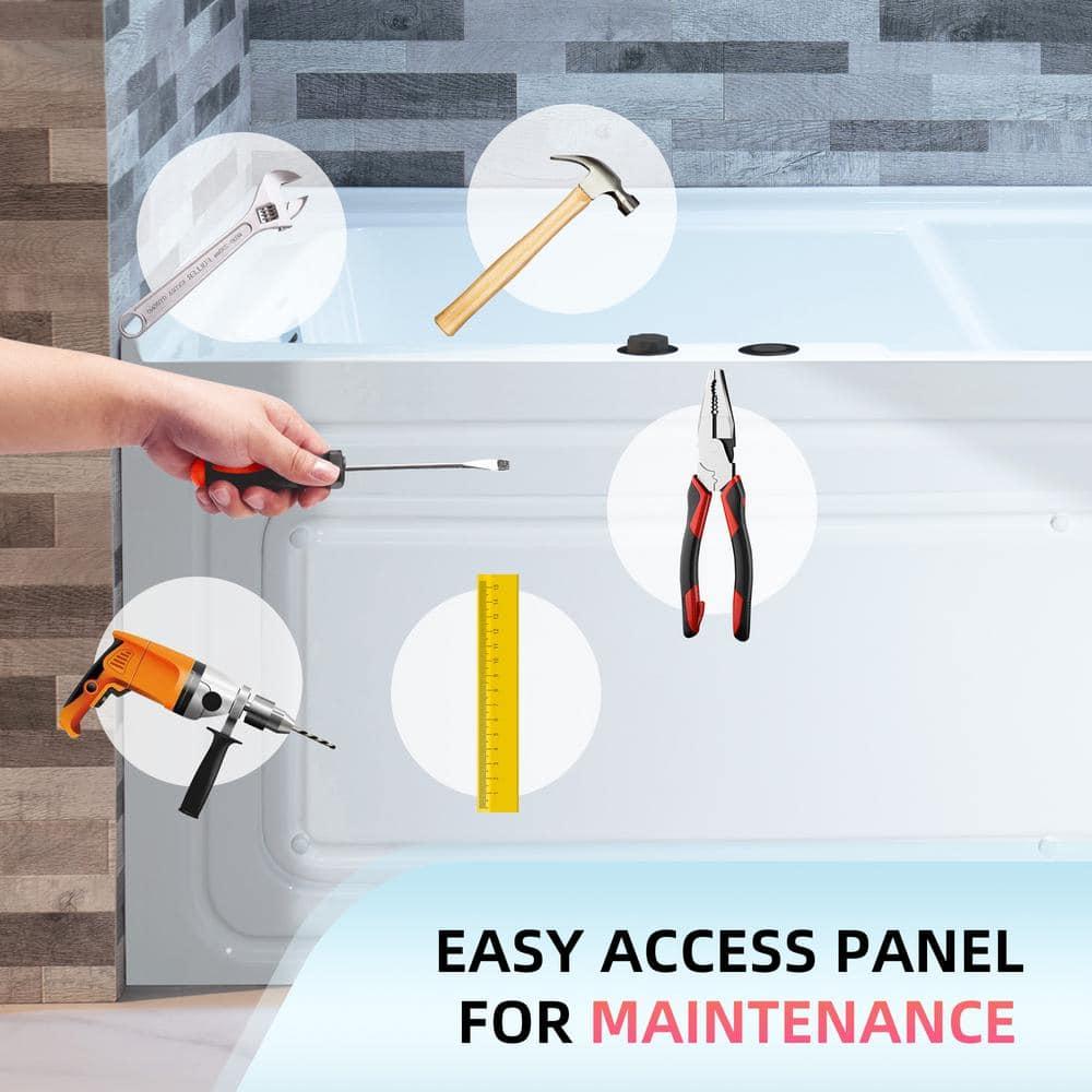 60" x 30" Whirlpool Heated Rectangular Alcove Acrylic Bathtub with Chrome/Matte Black Drain and Overflow